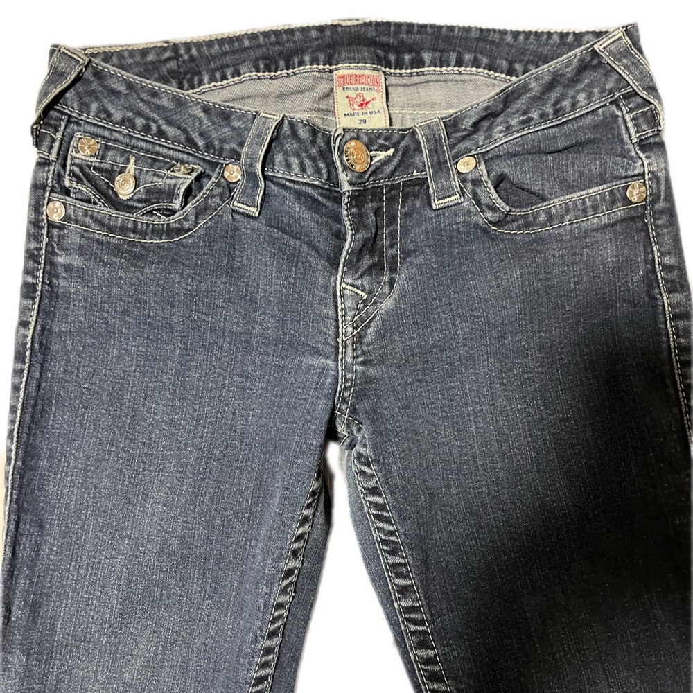 VTG True Religion Skinny Jeans Jewel Accents Sz 29 X 30 Thick Stitch